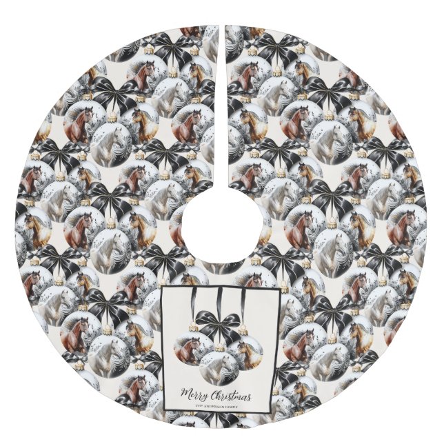 Weihnachtskalender für Pferde in schwarz und gold Polyester Weihnachtsbaumdecke (Vorderseite)