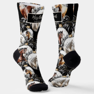 Weihnachtskalender für Pferde in schwarz und gold Socken