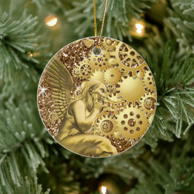 Weihnachtskalender, Goldener Engel Keramik Ornament (Baum)