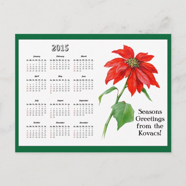 Weihnachtskalender Poinsettia Blume Feiertagspostkarte (Vorderseite)