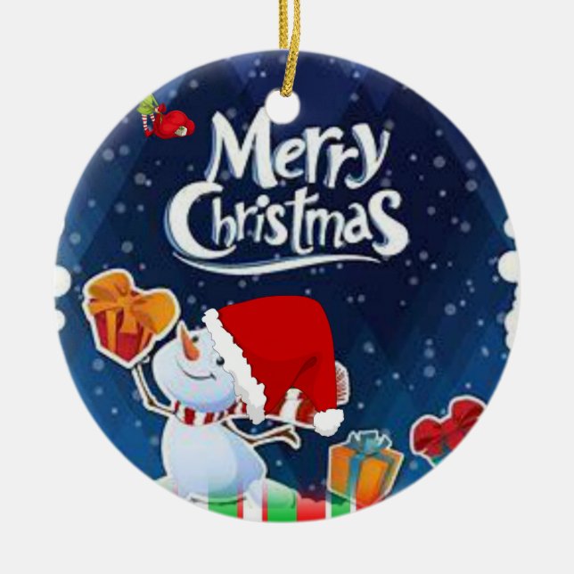 Weihnachtskalender, Schneemann Keramik Ornament (Vorne)