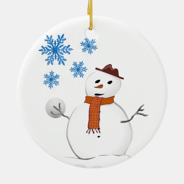 Weihnachtskalender, Schneemann Keramik Ornament (Hinten)