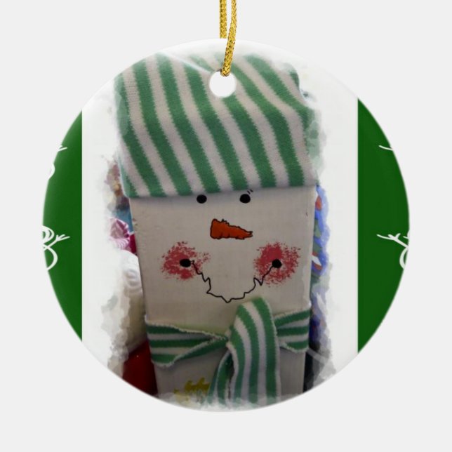 Weihnachtskalender, Schneemann Keramik Ornament (Vorne)
