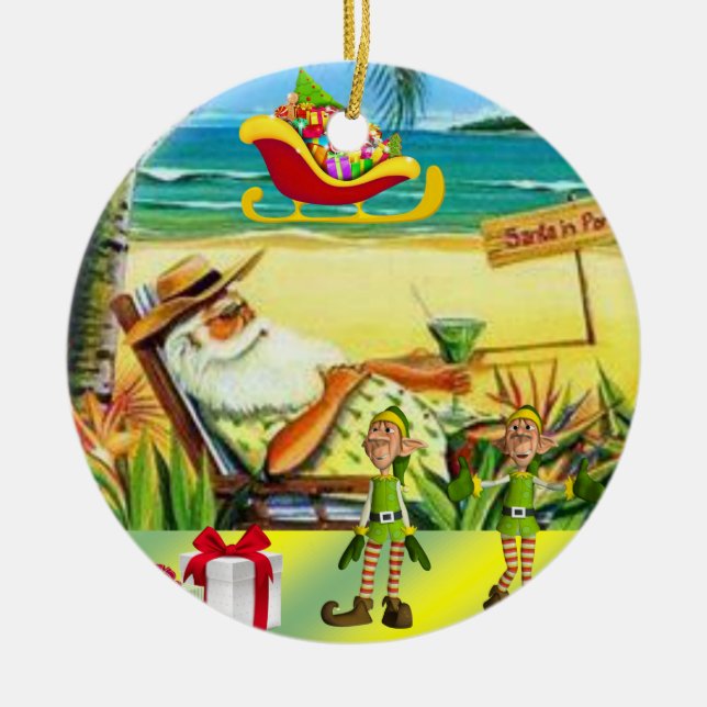 Weihnachtskalender, Sommer Strand Santa Keramik Ornament (Vorne)