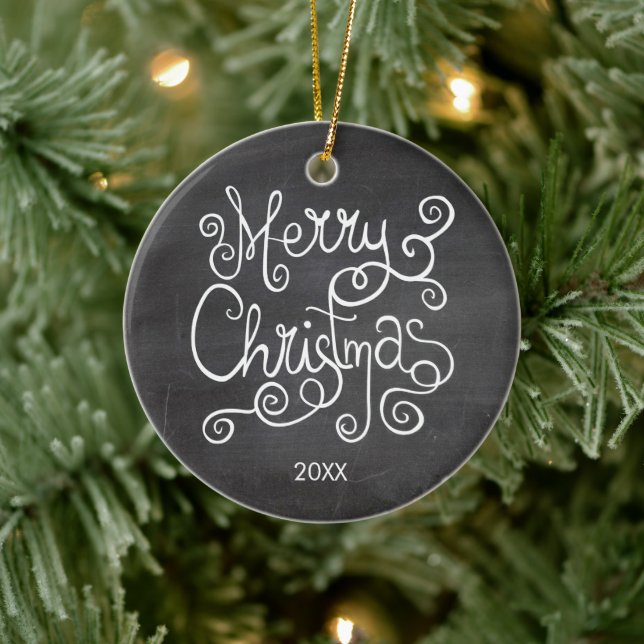 Weihnachtskalligrafie Chalkboard Foto Keramik Ornament (Baum)