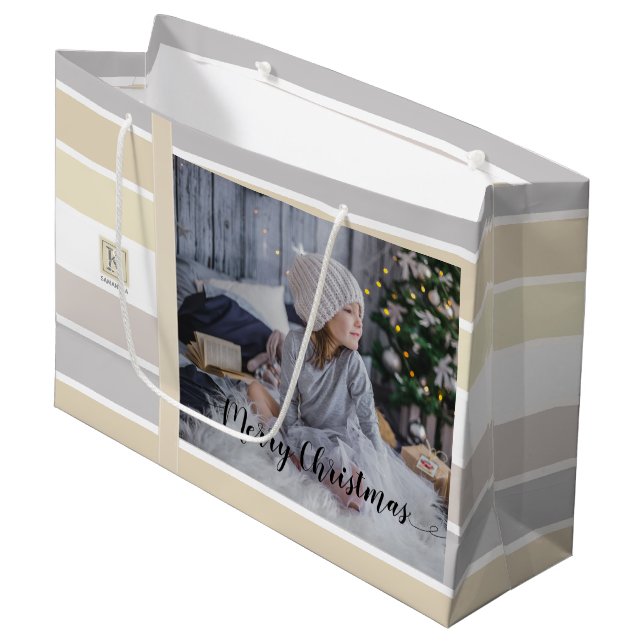 Weihnachtskalligrafie Winterfarbenpalette Foto Große Geschenktüte (Vorderseite Schrägansicht)