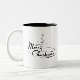 Weihnachtskalligrafischer Text mit Weihnachtsbaum Zweifarbige Tasse