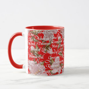 Weihnachtskalligraphie-Namen Christi Rot Tasse