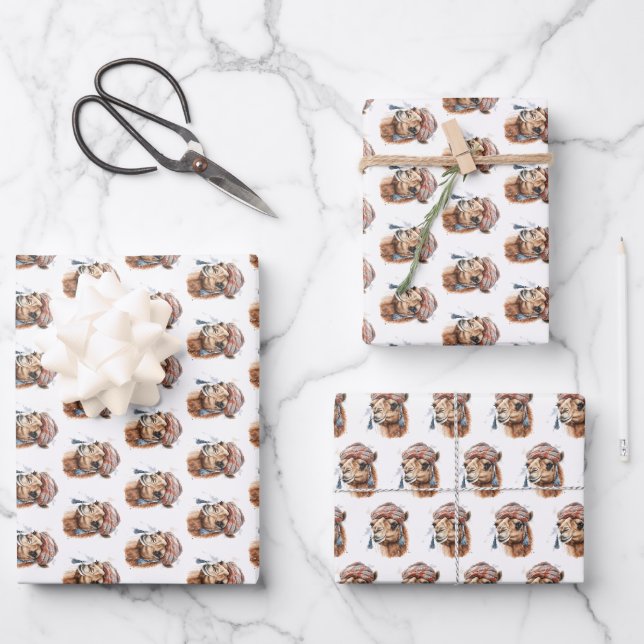 Weihnachtskamel Geschenkpapier Set (Vorderseite)