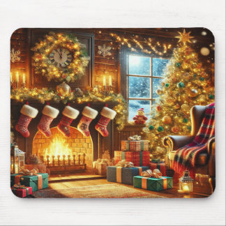 Weihnachtskaminszene & Baum in einem Winterwunderl Mousepad
