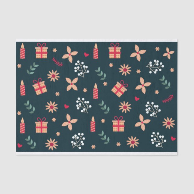 Weihnachtskandale und Ornamente auf schwarzem Grun Seidenpapier (Vorderseite)