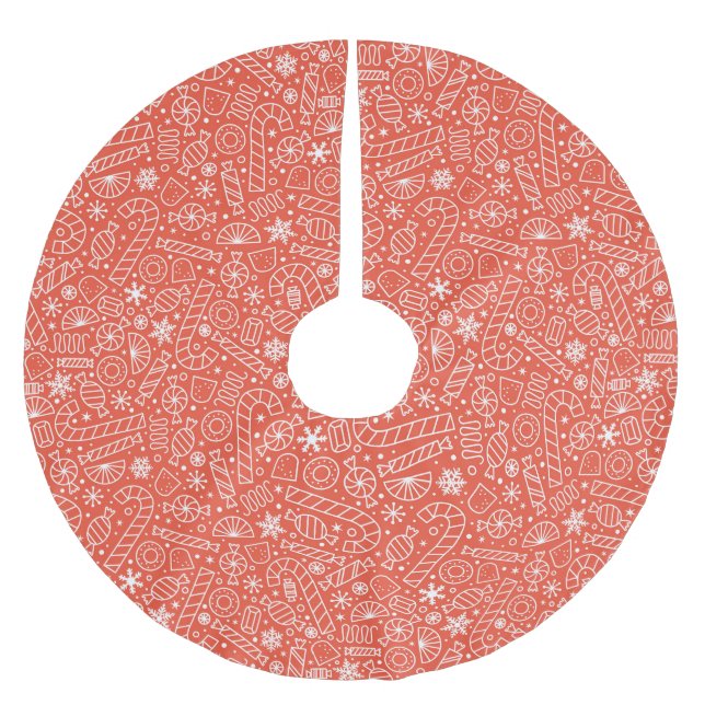 Weihnachtskandinchen - Rot Polyester Weihnachtsbaumdecke (Vorderseite)