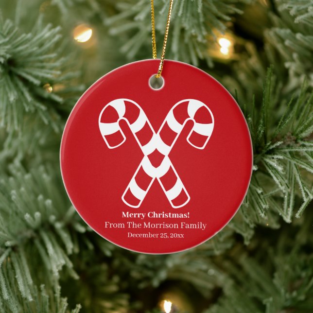 Weihnachtskandinchen Roter individuelle Name Keramik Ornament (Baum)