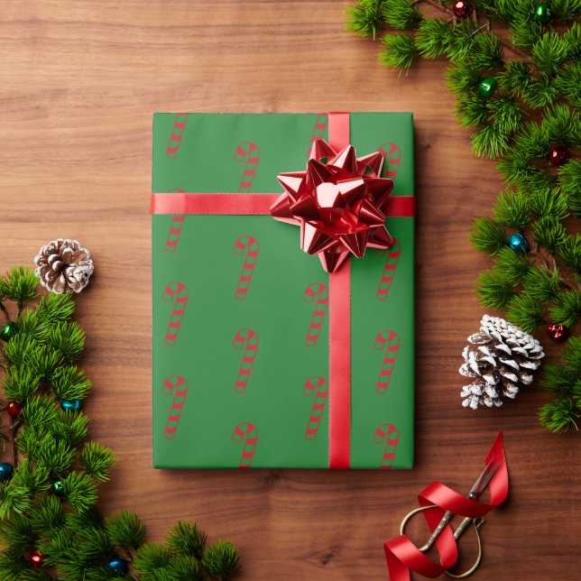 Weihnachtskandinchen, rotes, grünes Muster, niedli Geschenkpapier (Feiertagsgeschenk)