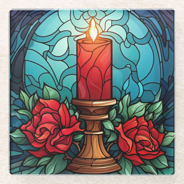 Weihnachtskandle Hartglas Glasuntersetzer (Vorderseite)