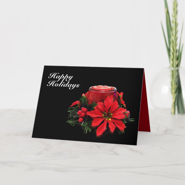 Weihnachtskandle, Holly und Poinsettia Feiertagskarte (Vorderseite)
