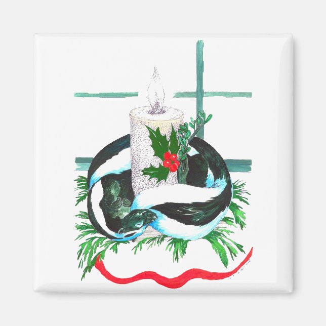 Weihnachtskandle Skunk Wrapped Niedlich Holiday Magnet (Vorne)