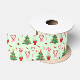 Weihnachtskandy Trees Pattern Satinband