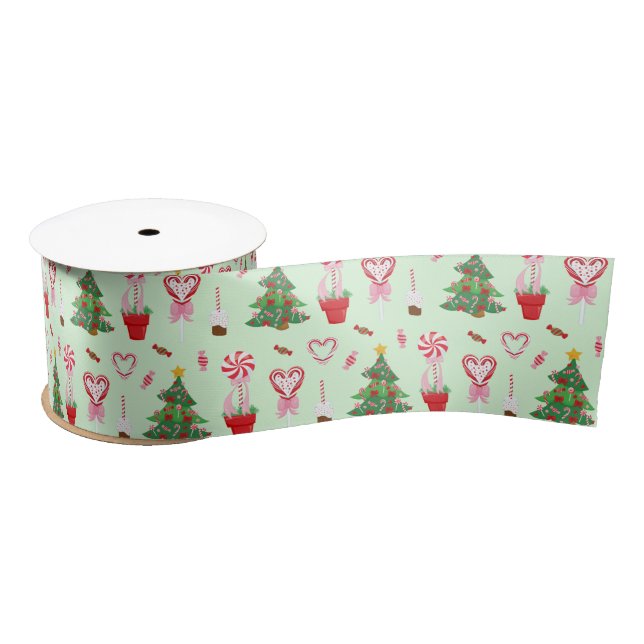 Weihnachtskandy Trees Pattern Satinband (Spule)