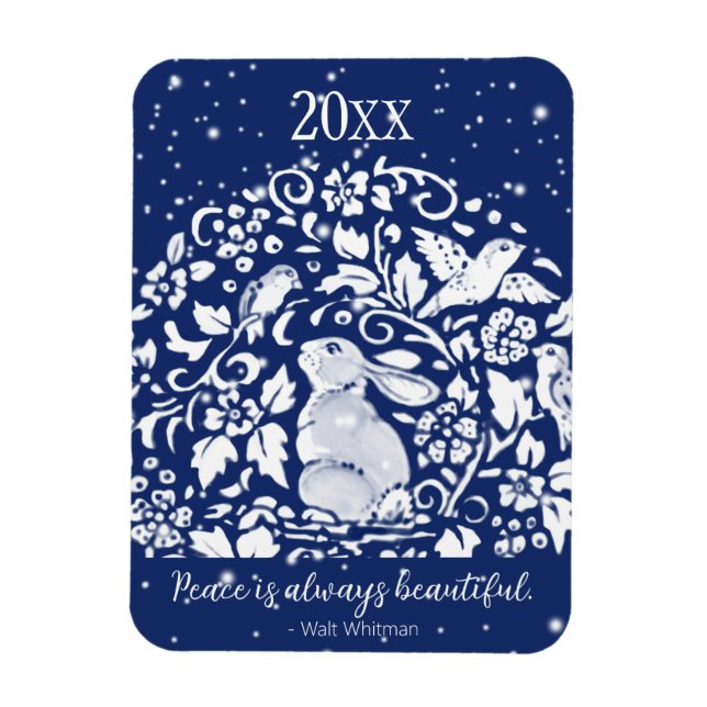 Weihnachtskaninchen Blaues weißes Jahr des Frieden Magnet (Vertikal)
