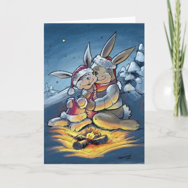 Weihnachtskaninchen Feiertagskarte (Vorderseite)