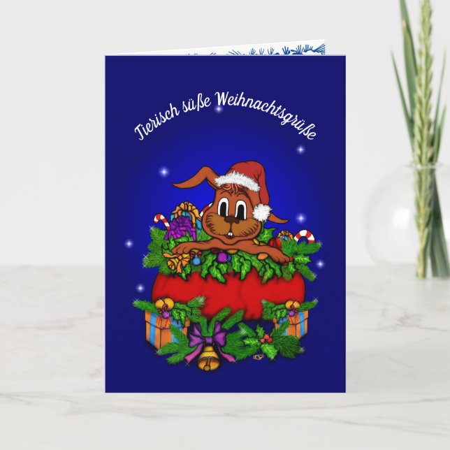 Weihnachtskaninchen , Fröhliche Weihnachten! Feiertagskarte (Vorderseite)