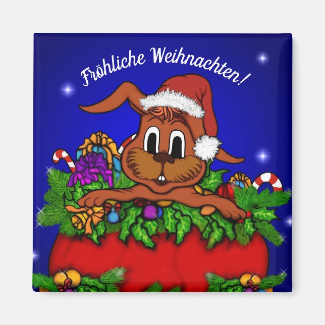 Weihnachtskaninchen , Fröhliche Weihnachten! Magnet (Vorne)