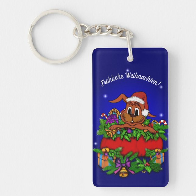 Weihnachtskaninchen , Fröhliche Weihnachten! Schlüsselanhänger (Vorderseite)