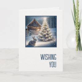 Weihnachtskaninchen mit leuchtendem Baum und Scheu Karte