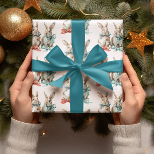 Weihnachtskaninchen mit Schleifen Geschenkpapier