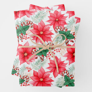 Weihnachtskaninchen & Poinsettias Umschlagpapier Geschenkpapier Set