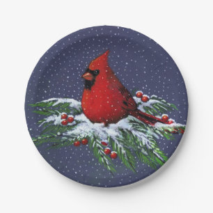 WeihnachtsKardinal im Schnee: Feiertag, Vogel: Pappteller