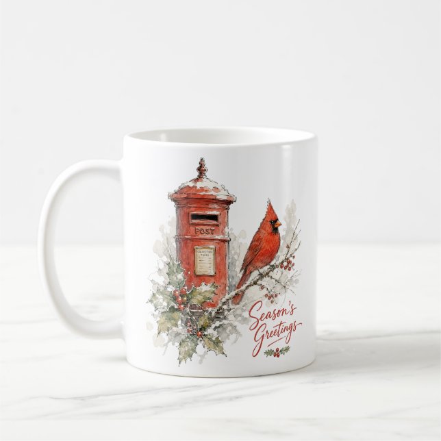Weihnachtskardinal und roter Briefkasten Kaffeetasse (Links)