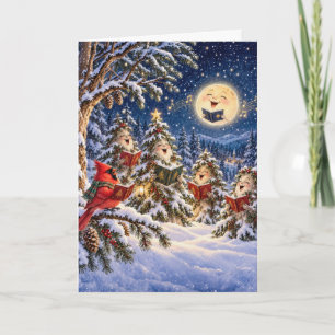 Weihnachtskardinal und Winterbaum-Chor Karte
