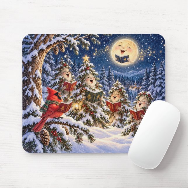 Weihnachtskardinal und Winterbaum-Chor Mousepad (Mit Mouse)
