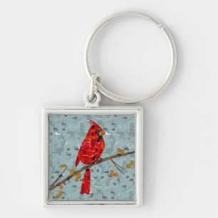 Weihnachtskardinal-Vogel-Collage Schlüsselanhänger
