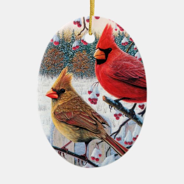 WeihnachtsKardinäle Keramik Ornament (Vorne)