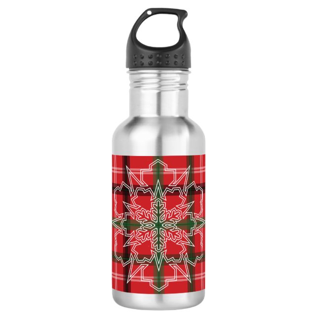 Weihnachtskariert Edelstahlflasche (Vorderseite)