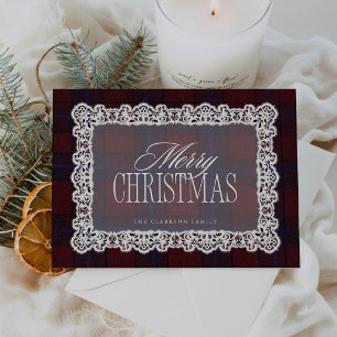 Weihnachtskariert & Spitze Feiertagskarte Einladung