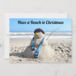 Weihnachtskarte am Strand Skulptur Snowman - flach Feiertagskarte