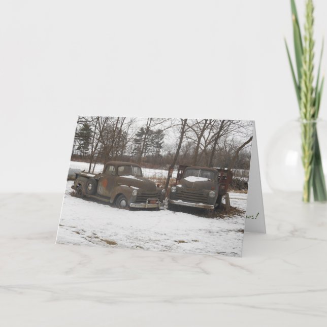 Weihnachtskarte "Antique Oxford Mill Trucks" Karte (Vorderseite)