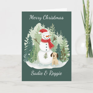 Weihnachtskarte Aquarell - Schneemann und Hund Karte