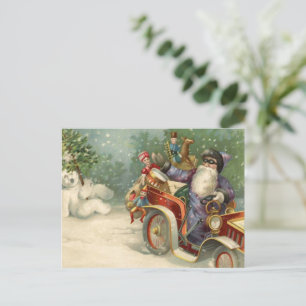 Weihnachtskarte Auto Santa Vintage Snowman Feiertagspostkarte