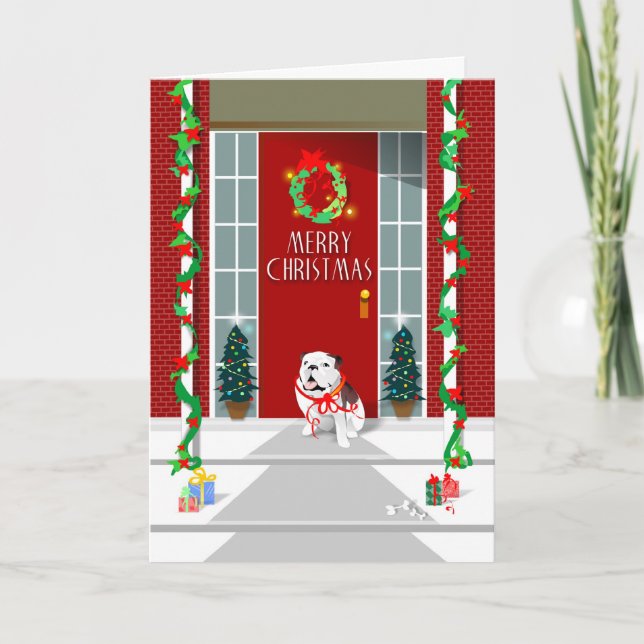 Weihnachtskarte - Bulldog auf Porch Weihnachten (Vorderseite)