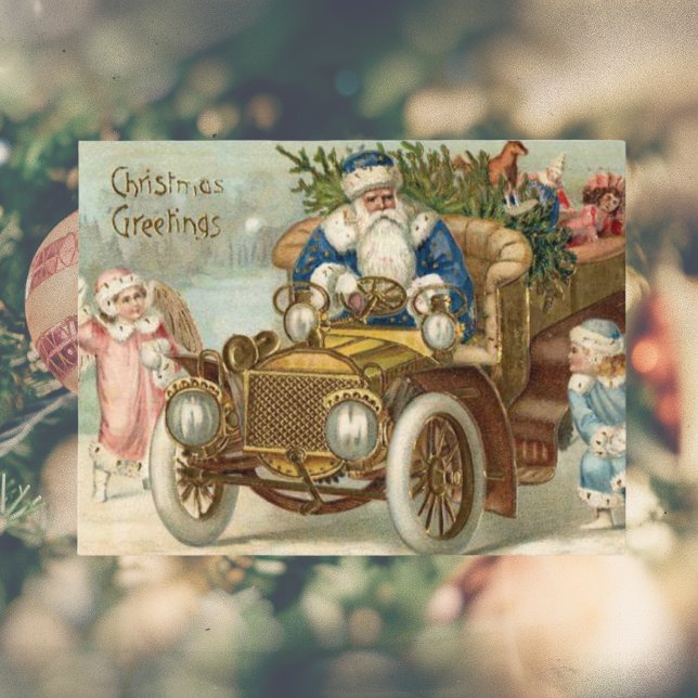 Weihnachtskarte | Cherubs Santa Vintage Feiertagspostkarte (Vintage Christmas Card | Santa vintage car Cherubs
)