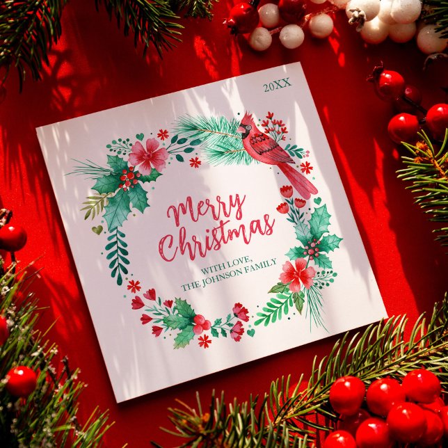 Weihnachtskarte der Familie mit Botanicals Feiertagskarte (Family Christmas Card with Watercolor Botanicals)