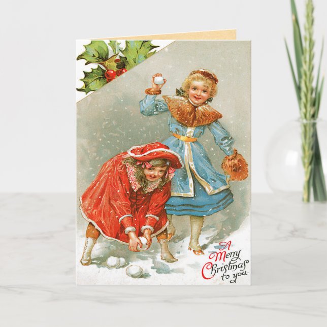 Weihnachtskarte des Vintagen Kindes Feiertagskarte (Vorderseite)