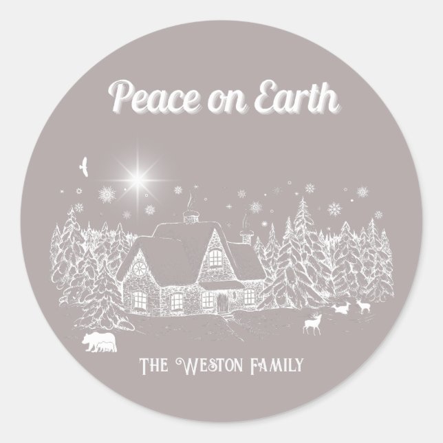 Weihnachtskarte des Weißen Landes - Weltfrieden Runder Aufkleber (Vorderseite)
