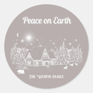 Weihnachtskarte des Weißen Landes - Weltfrieden Runder Aufkleber