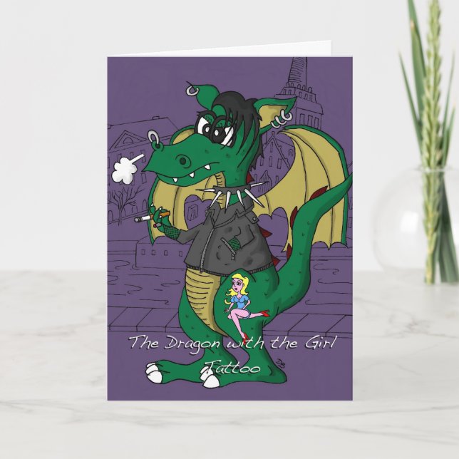 Weihnachtskarte - Drache mit Girl Tattoo Karte (Vorderseite)